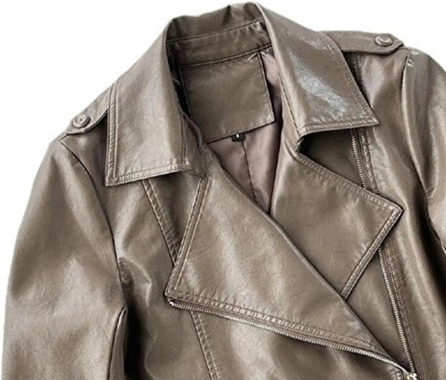 JEKE-DG Women's Wing Collar Solid Moto Biker Coat Faux PU Slim Fit Comfort Coat Jacket Asymmetrical Zip Casual Coats