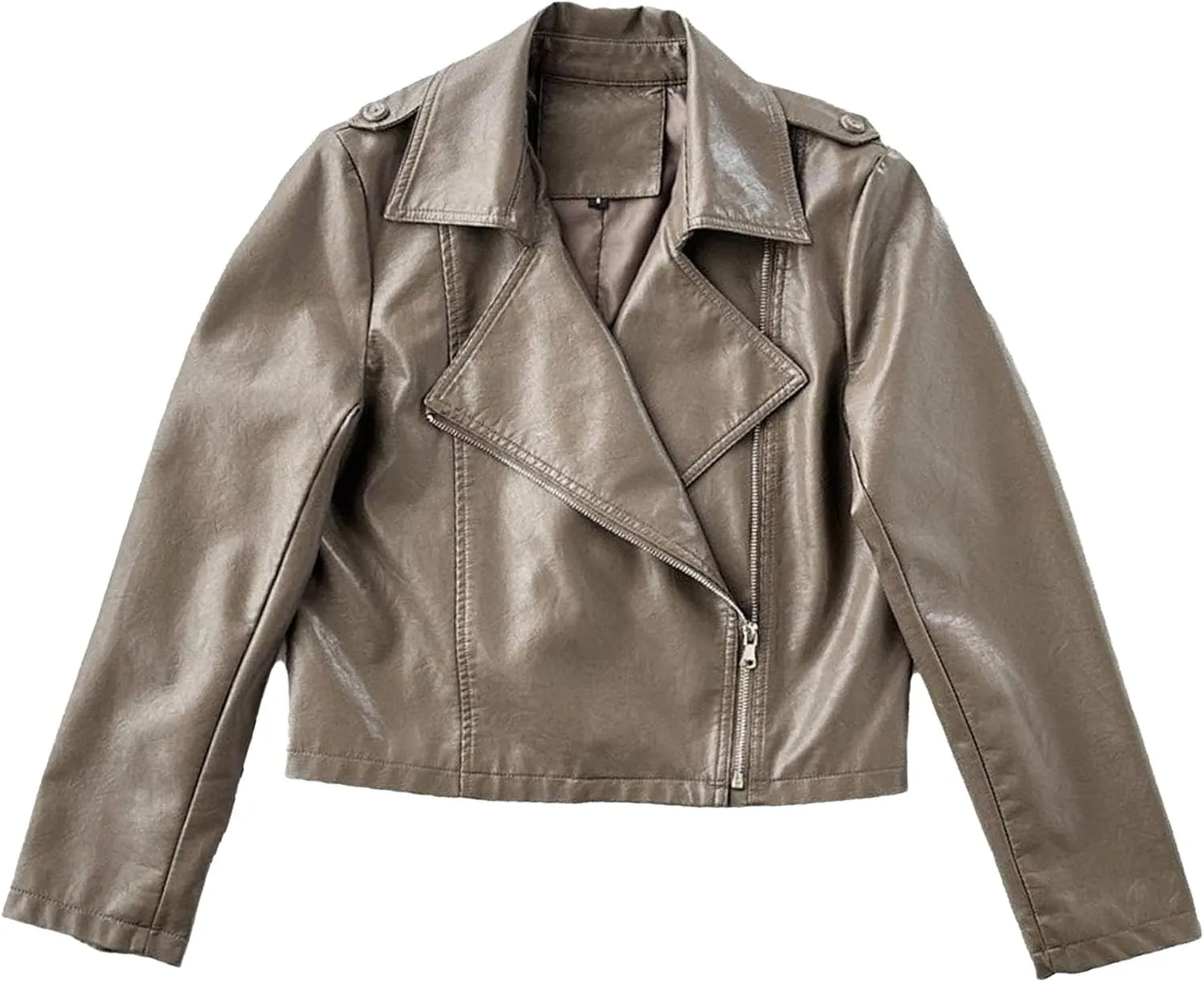JEKE-DG Women's Wing Collar Solid Moto Biker Coat Faux PU Slim Fit Comfort Coat Jacket Asymmetrical Zip Casual Coats
