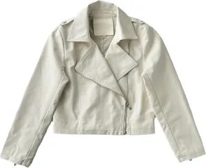 JEKE-DG Women's Wing Collar Solid Moto Biker Coat Faux PU Slim Fit Comfort Coat Jacket Asymmetrical Zip Casual Coats
