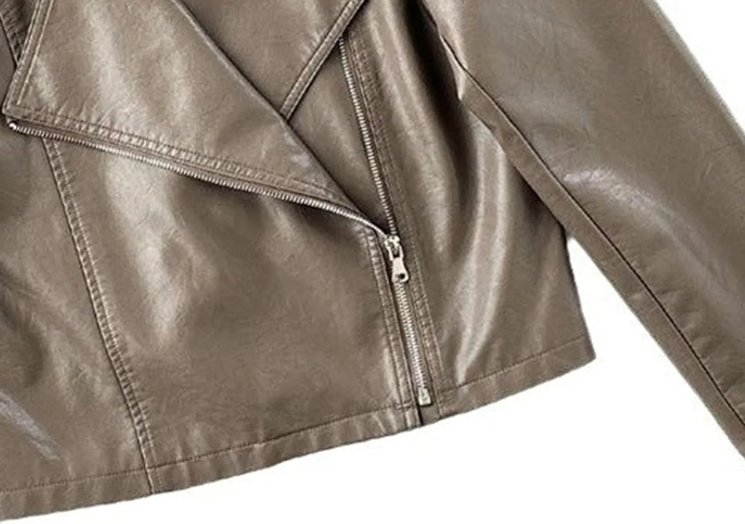 JEKE-DG Women's Wing Collar Solid Moto Biker Coat Faux PU Slim Fit Comfort Coat Jacket Asymmetrical Zip Casual Coats