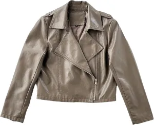 JEKE-DG Women's Wing Collar Solid Moto Biker Coat Faux PU Slim Fit Comfort Coat Jacket Asymmetrical Zip Casual Coats