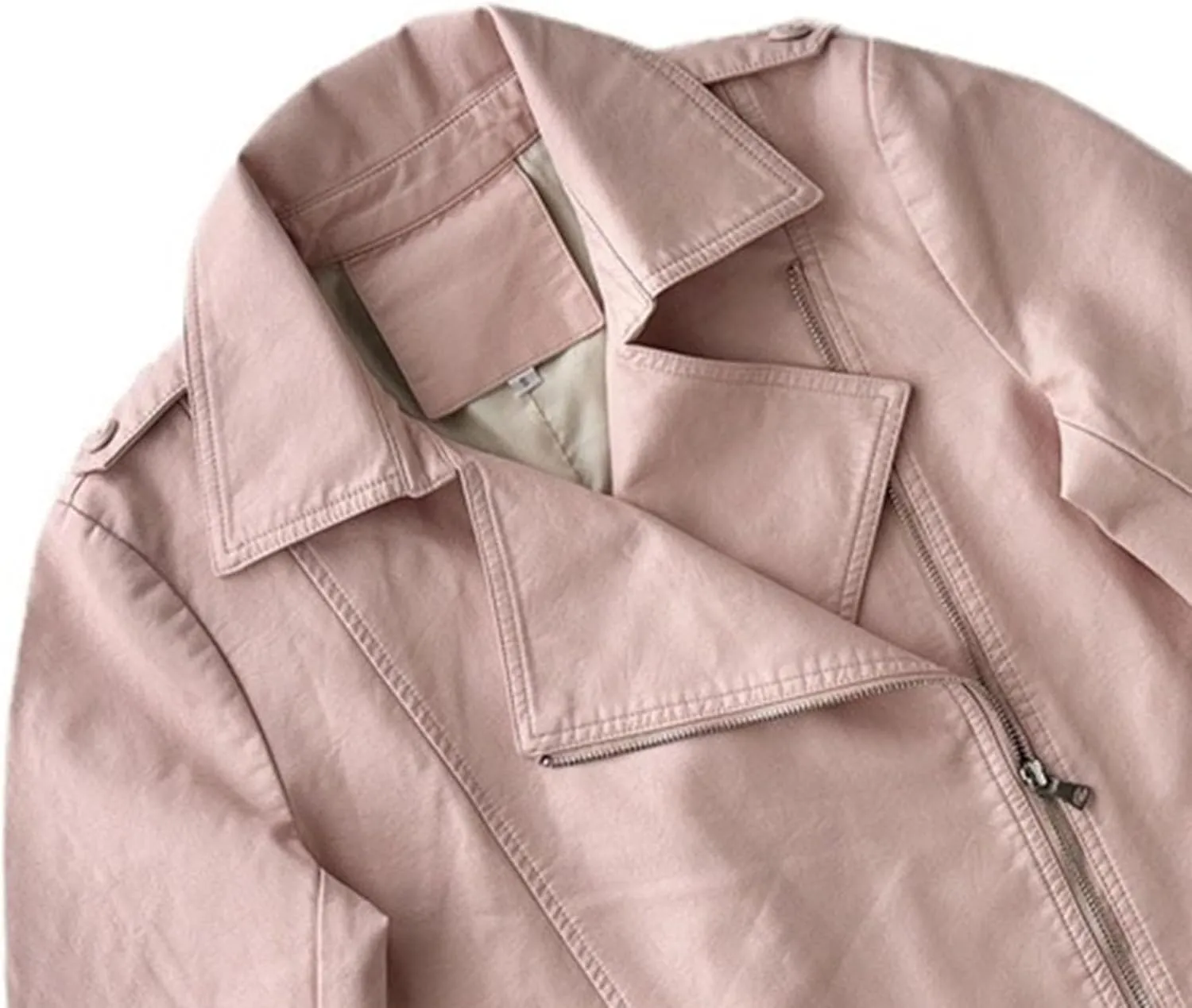 JEKE-DG Women's Wing Collar Solid Moto Biker Coat Faux PU Slim Fit Comfort Coat Jacket Asymmetrical Zip Casual Coats