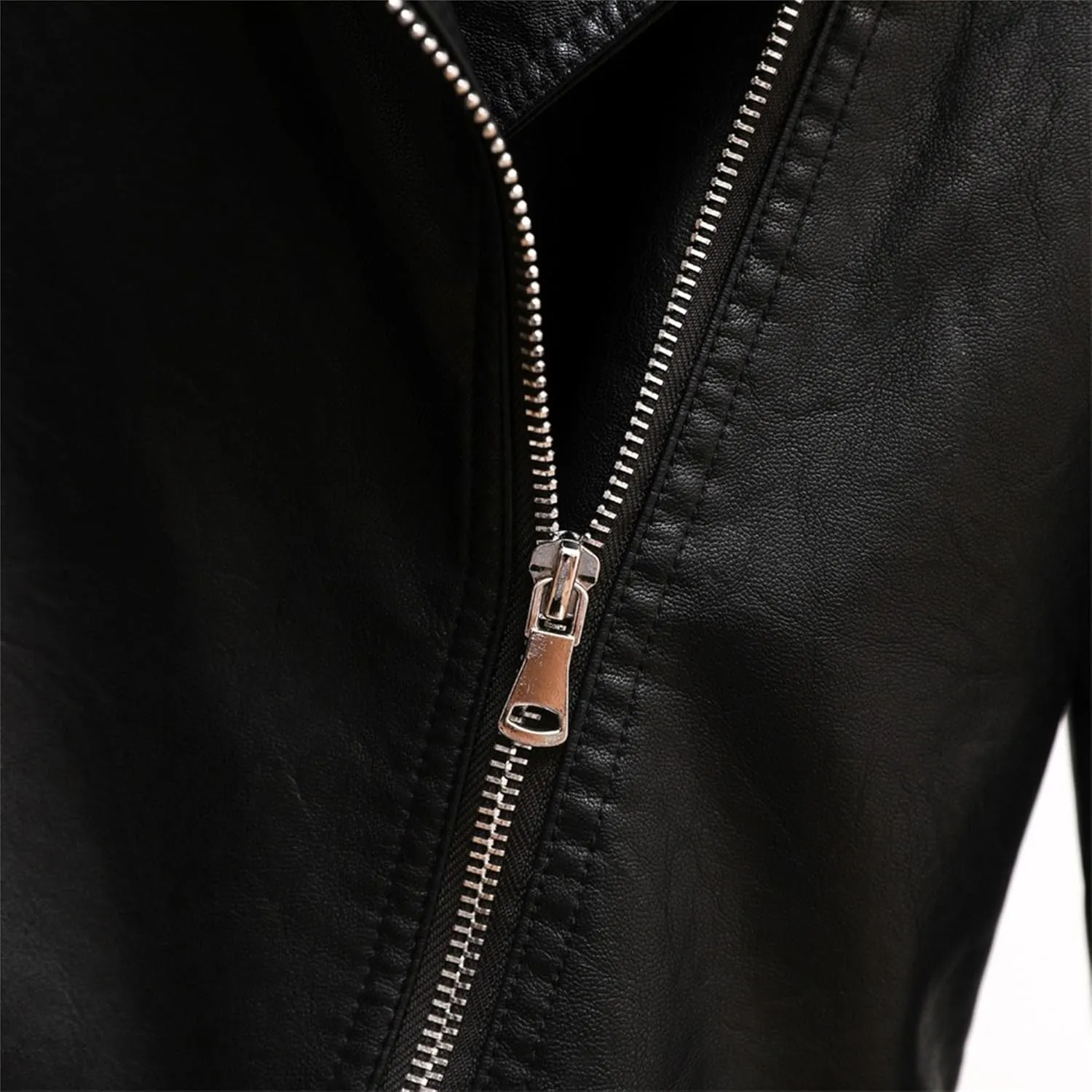 JEKE-DG Women's Wing Collar Solid Moto Biker Coat Faux PU Slim Fit Comfort Coat Jacket Asymmetrical Zip Casual Coats