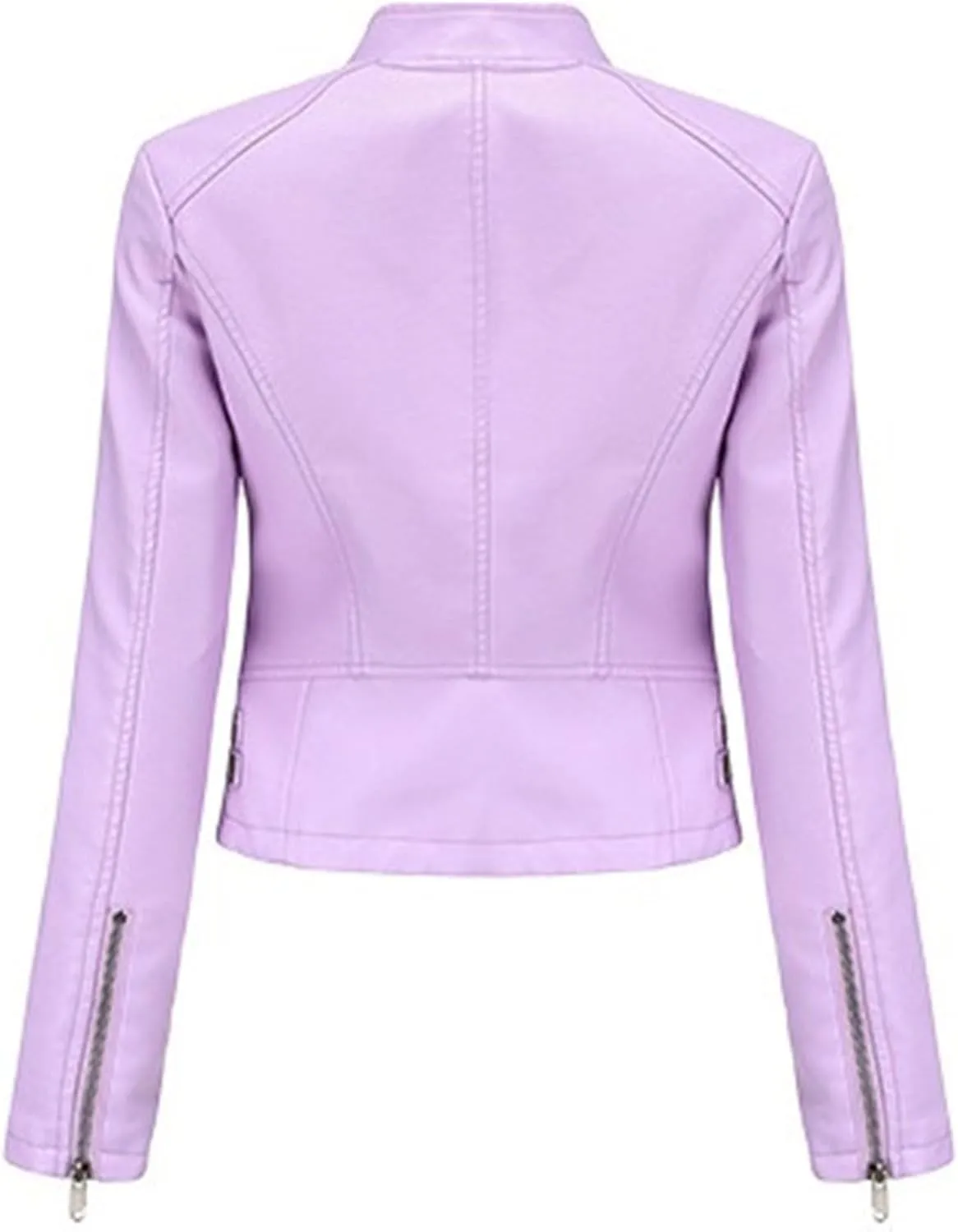 JEKE-DG Women's Zip Up Fashion Motorcycle Coat Stand Collar Cropped Coat Jacket Faux Leather Slim Fit Casual Coats