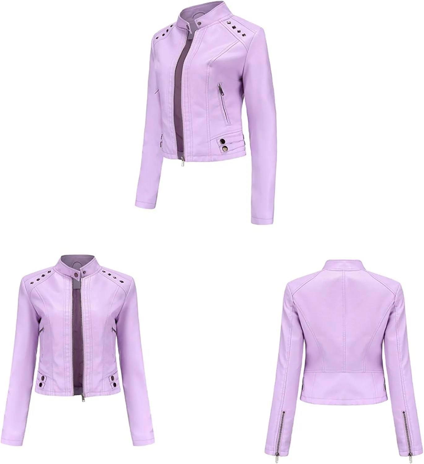 JEKE-DG Women's Zip Up Fashion Motorcycle Coat Stand Collar Cropped Coat Jacket Faux Leather Slim Fit Casual Coats