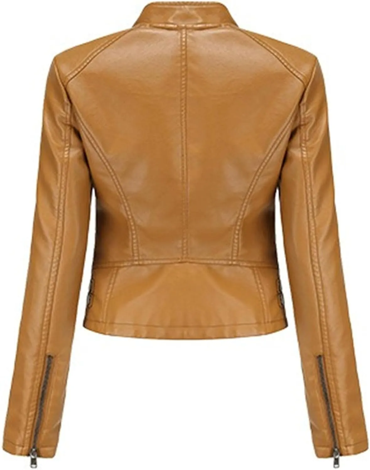JEKE-DG Women's Zip Up Fashion Motorcycle Coat Stand Collar Cropped Coat Jacket Faux Leather Slim Fit Casual Coats