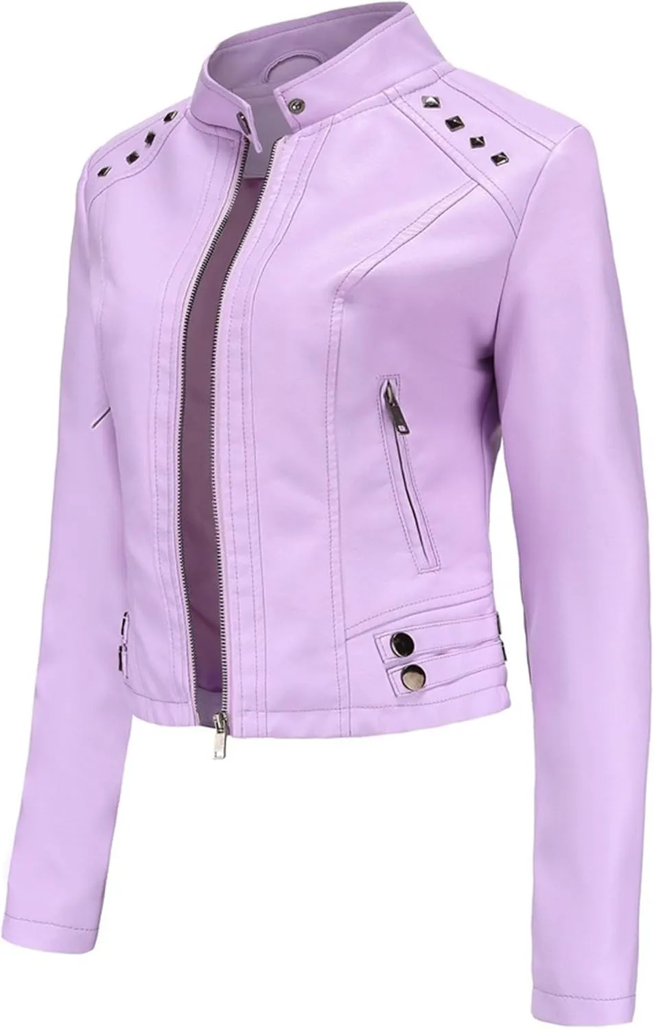 JEKE-DG Women's Zip Up Fashion Motorcycle Coat Stand Collar Cropped Coat Jacket Faux Leather Slim Fit Casual Coats