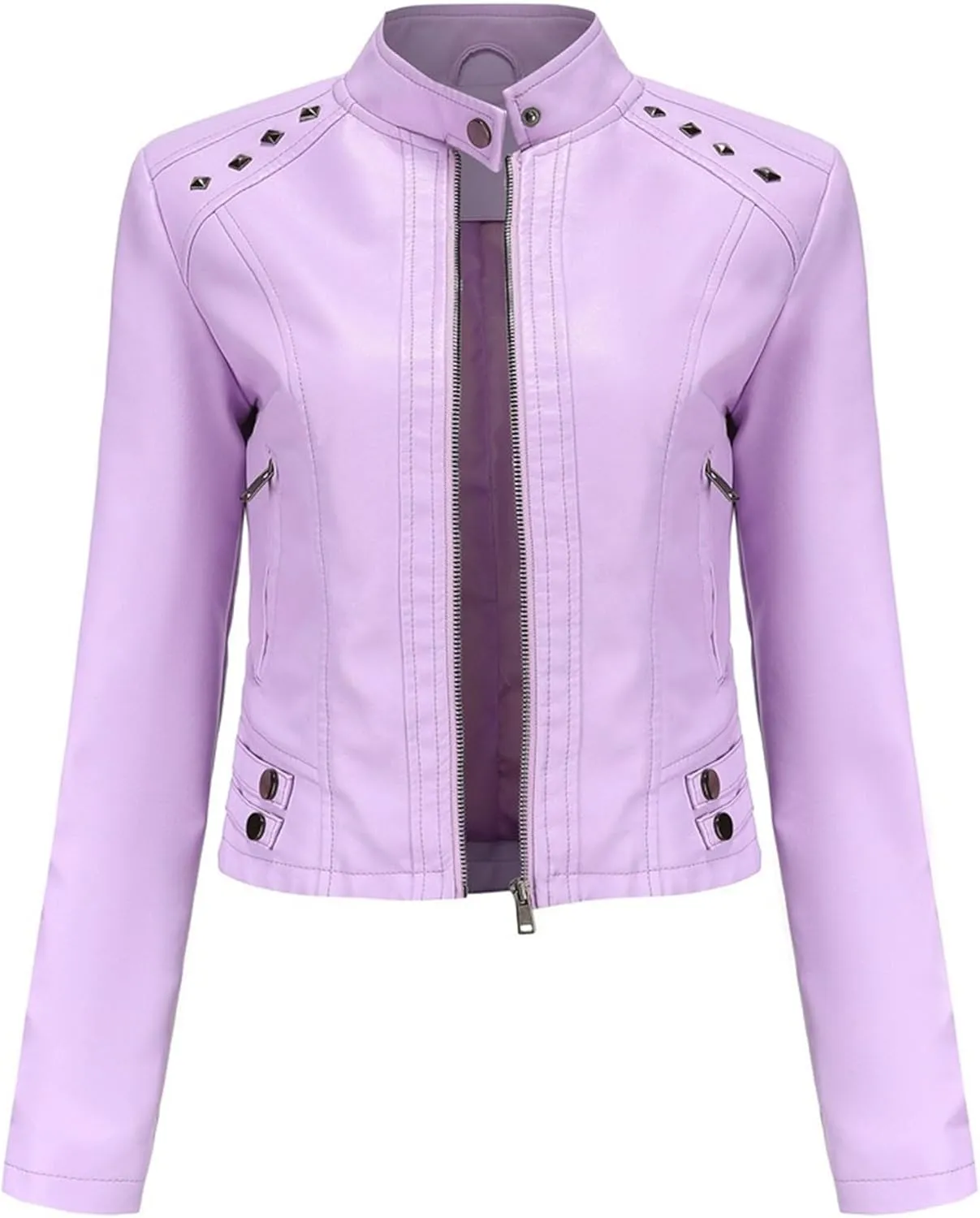 JEKE-DG Women's Zip Up Fashion Motorcycle Coat Stand Collar Cropped Coat Jacket Faux Leather Slim Fit Casual Coats