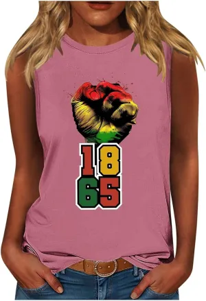 Juneteenth Shirts Women Sleeveless Crewneck Tank Tops Black Freedom African American History Month Graphic Tees