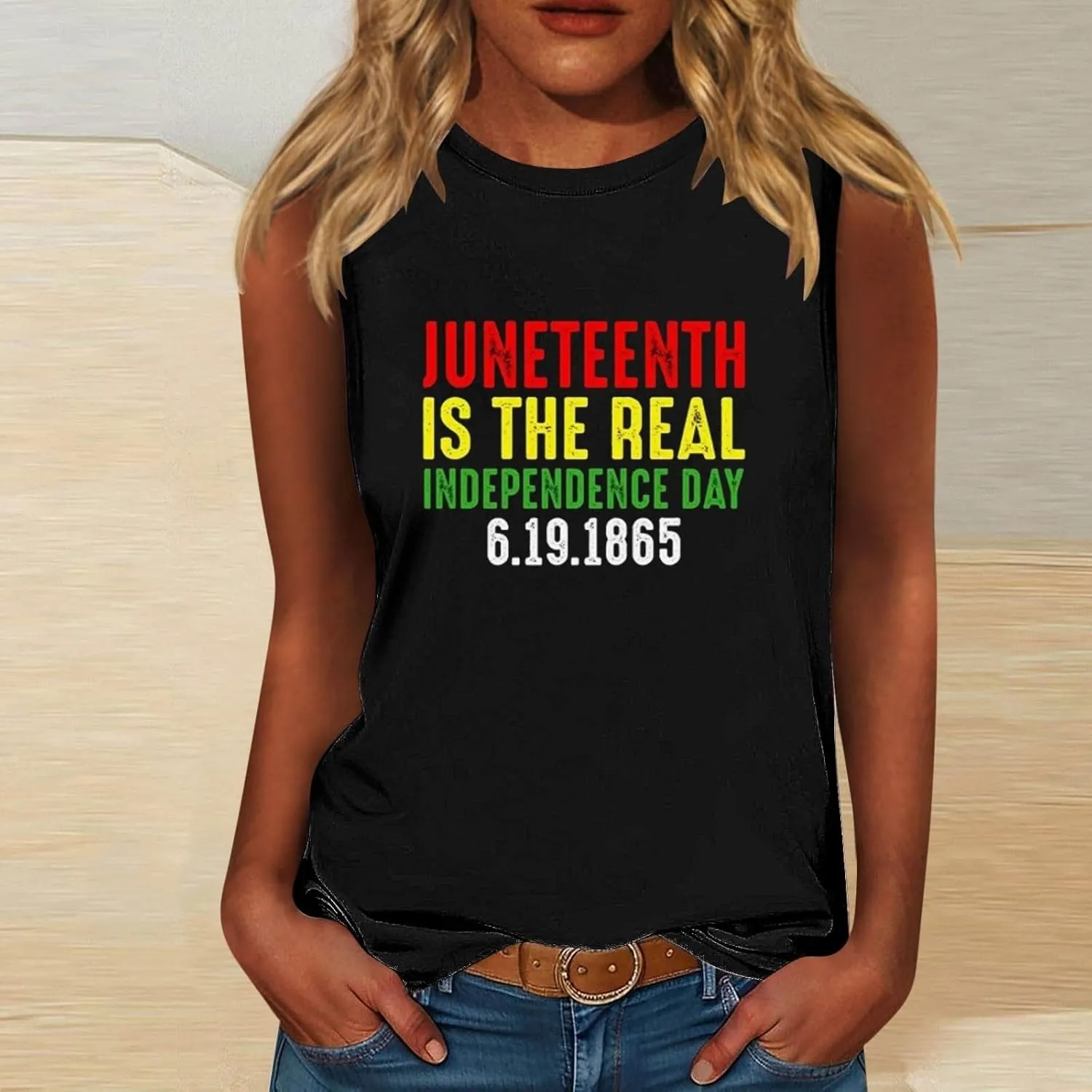 Juneteenth Shirts Women Sleeveless Crewneck Tank Tops Black Freedom African American History Month Graphic Tees