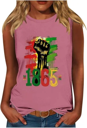 Juneteenth Shirts Women Sleeveless Crewneck Tank Tops Black Freedom African American History Month Graphic Tees