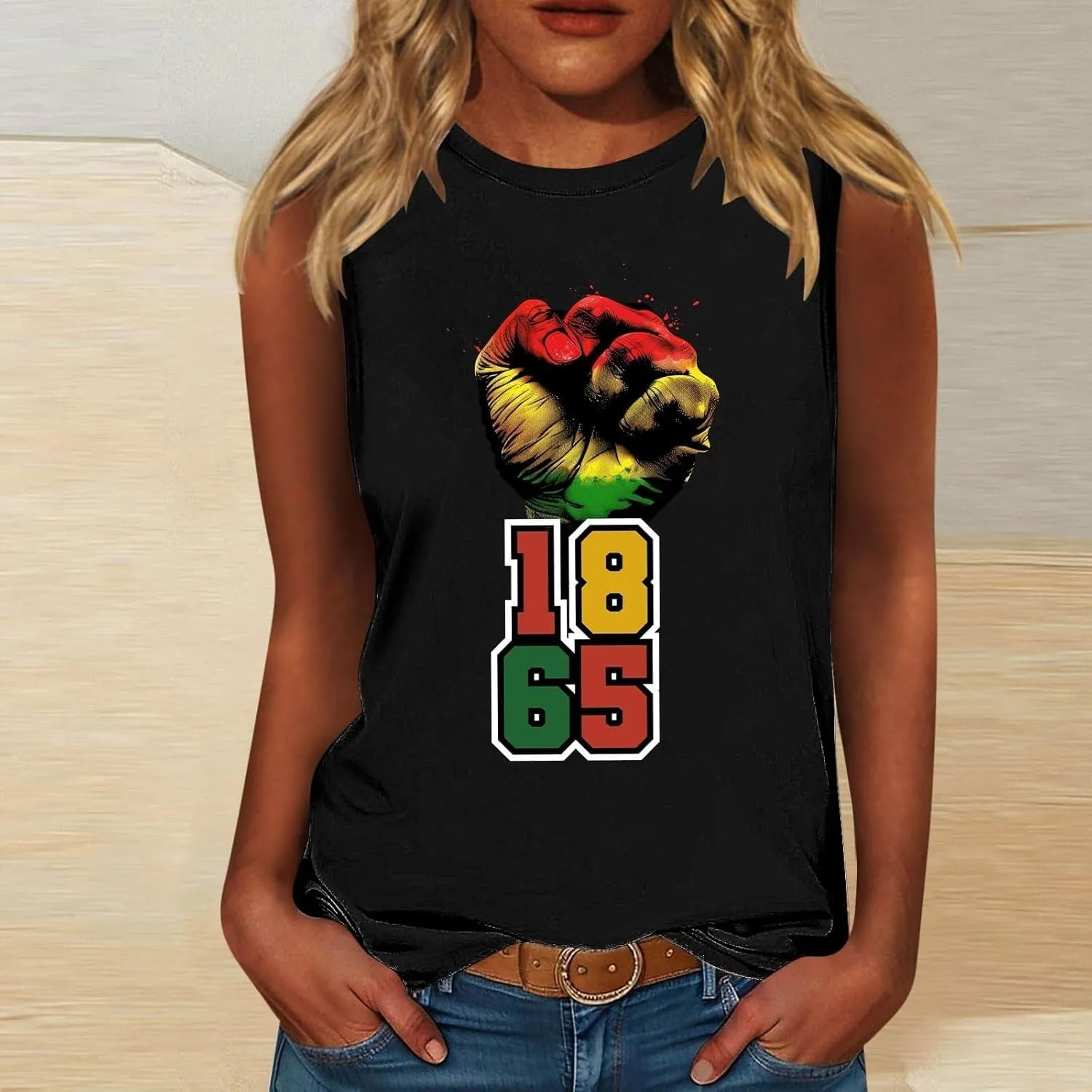 Juneteenth Shirts Women Sleeveless Crewneck Tank Tops Black Freedom African American History Month Graphic Tees