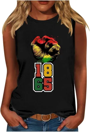 Juneteenth Shirts Women Sleeveless Crewneck Tank Tops Black Freedom African American History Month Graphic Tees