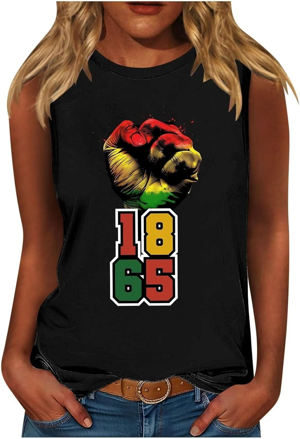 Juneteenth Shirts Women Sleeveless Crewneck Tank Tops Black Freedom African American History Month Graphic Tees