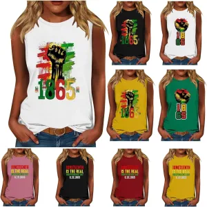 Juneteenth Shirts Women Sleeveless Crewneck Tank Tops Black Freedom African American History Month Graphic Tees