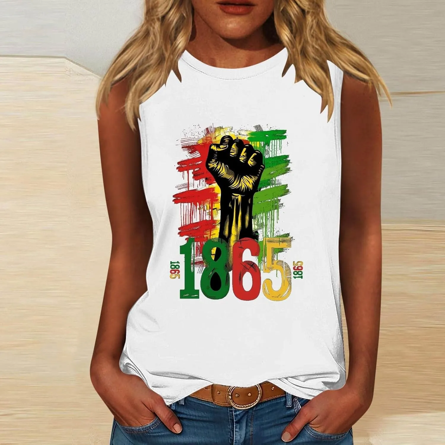 Juneteenth Shirts Women Sleeveless Crewneck Tank Tops Black Freedom African American History Month Graphic Tees