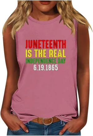 Juneteenth Shirts Women Sleeveless Crewneck Tank Tops Black Freedom African American History Month Graphic Tees