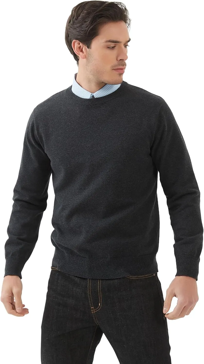 Kallspin Men's Crew Neck Sweater Regular Fit Long Sleeve Pure Cotton Casual Knit Pullover Sweater