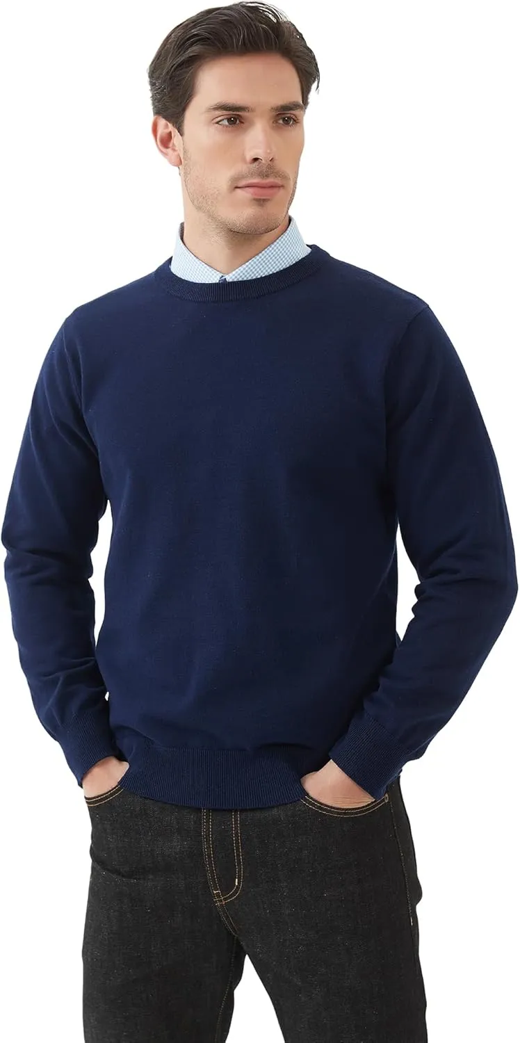 Kallspin Men's Crew Neck Sweater Regular Fit Long Sleeve Pure Cotton Casual Knit Pullover Sweater