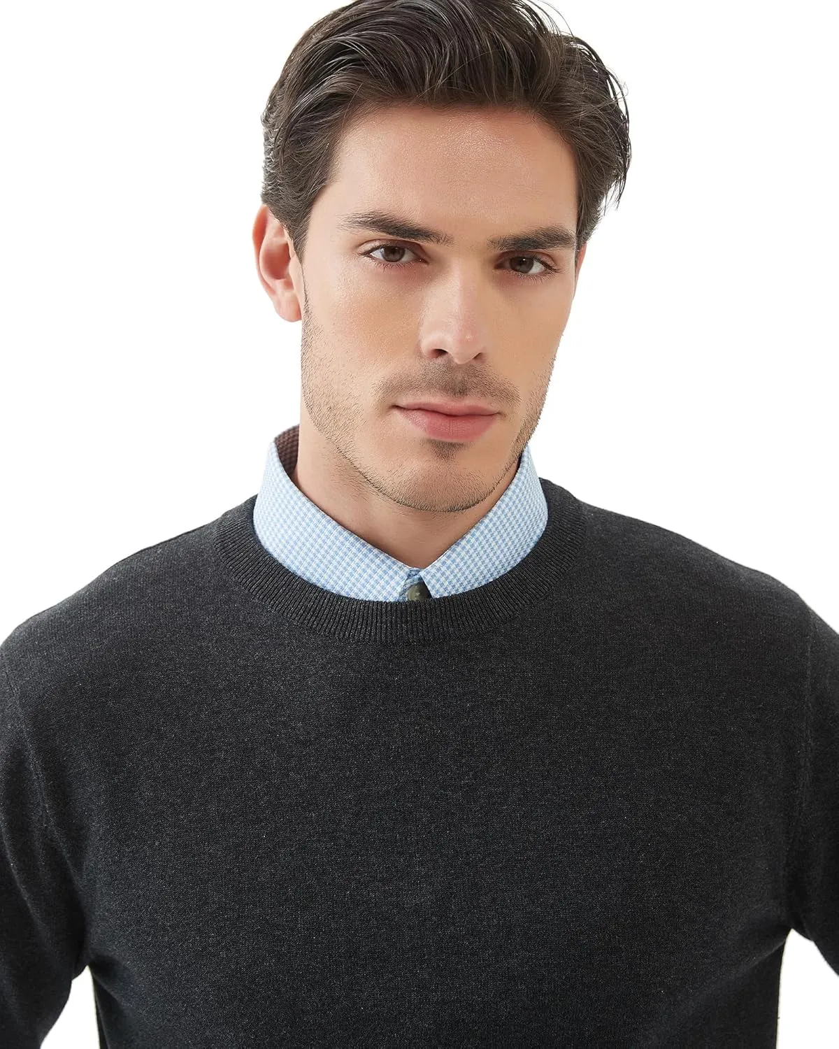 Kallspin Men's Crew Neck Sweater Regular Fit Long Sleeve Pure Cotton Casual Knit Pullover Sweater
