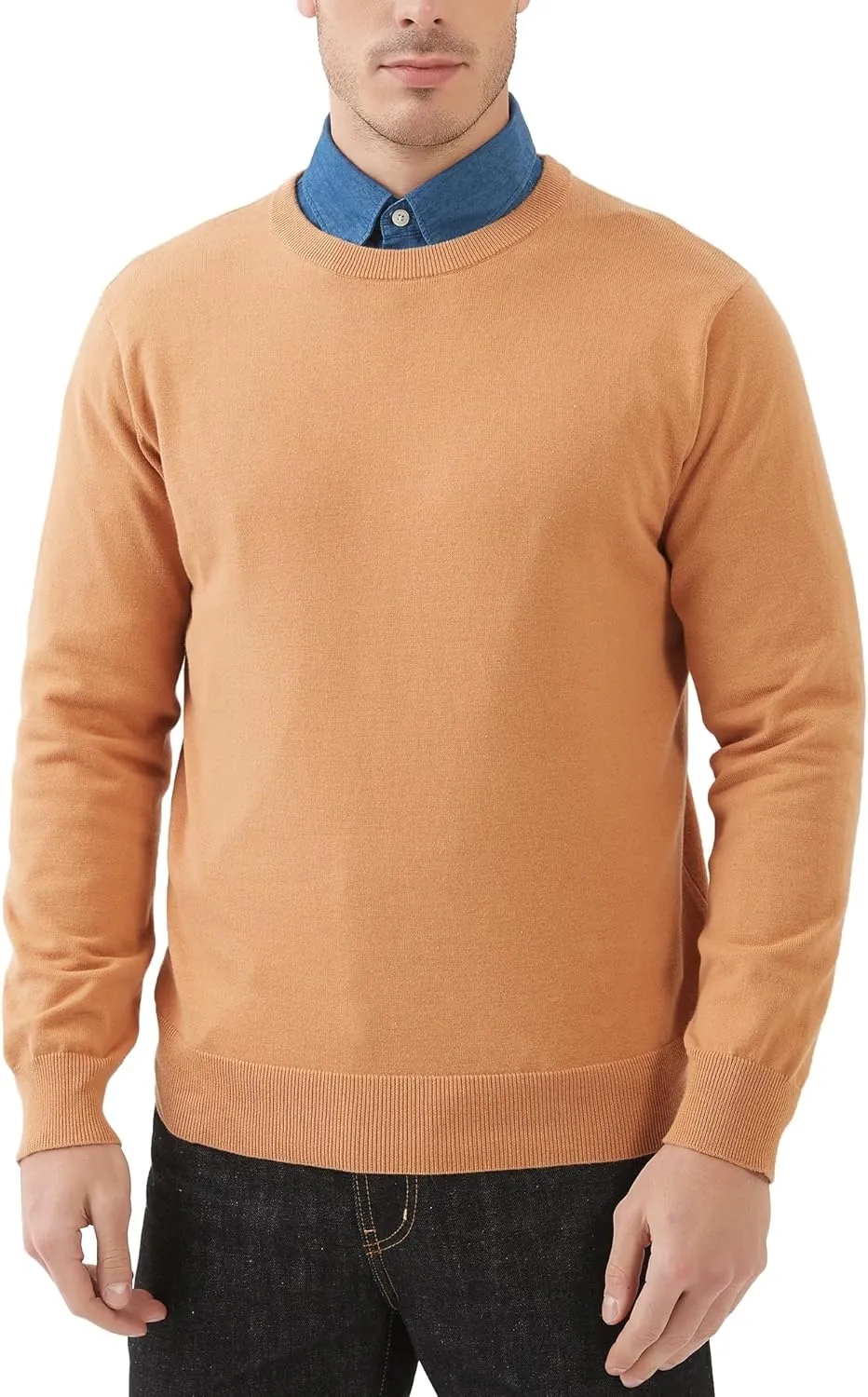 Kallspin Men's Crew Neck Sweater Regular Fit Long Sleeve Pure Cotton Casual Knit Pullover Sweater