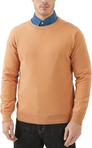 Kallspin Men's Crew Neck Sweater Regular Fit Long Sleeve Pure Cotton Casual Knit Pullover Sweater