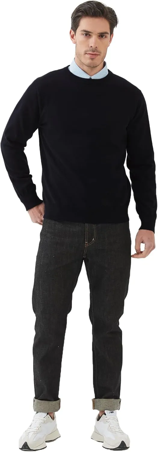 Kallspin Men's Crew Neck Sweater Regular Fit Long Sleeve Pure Cotton Casual Knit Pullover Sweater
