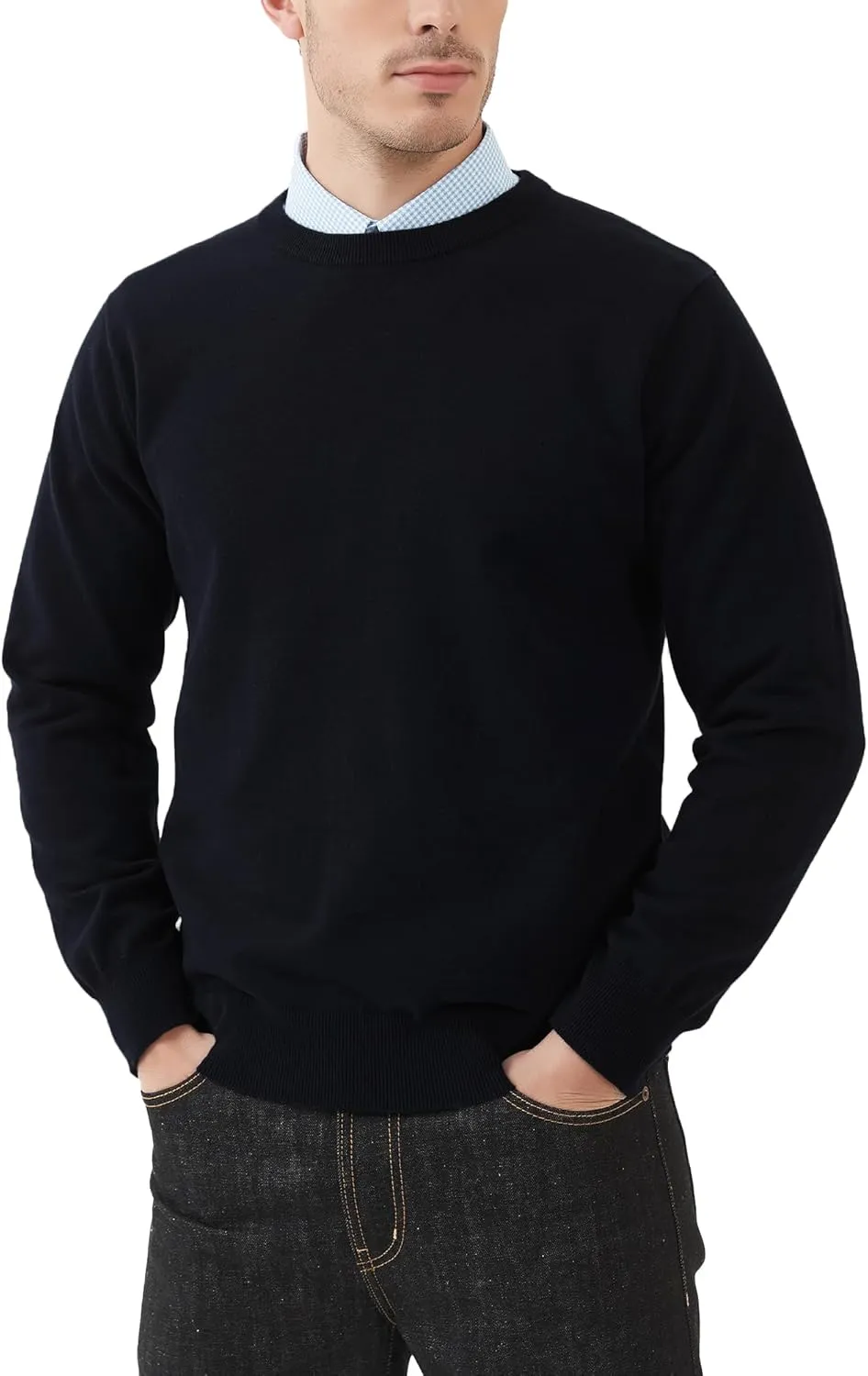 Kallspin Men's Crew Neck Sweater Regular Fit Long Sleeve Pure Cotton Casual Knit Pullover Sweater