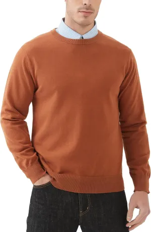 Kallspin Men's Crew Neck Sweater Regular Fit Long Sleeve Pure Cotton Casual Knit Pullover Sweater