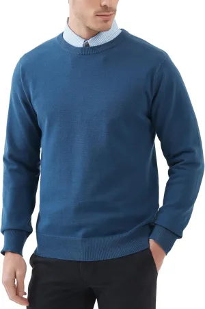 Kallspin Men's Crew Neck Sweater Regular Fit Long Sleeve Pure Cotton Casual Knit Pullover Sweater