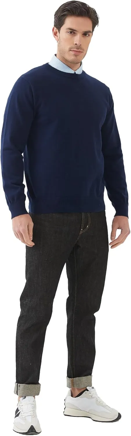 Kallspin Men's Crew Neck Sweater Regular Fit Long Sleeve Pure Cotton Casual Knit Pullover Sweater