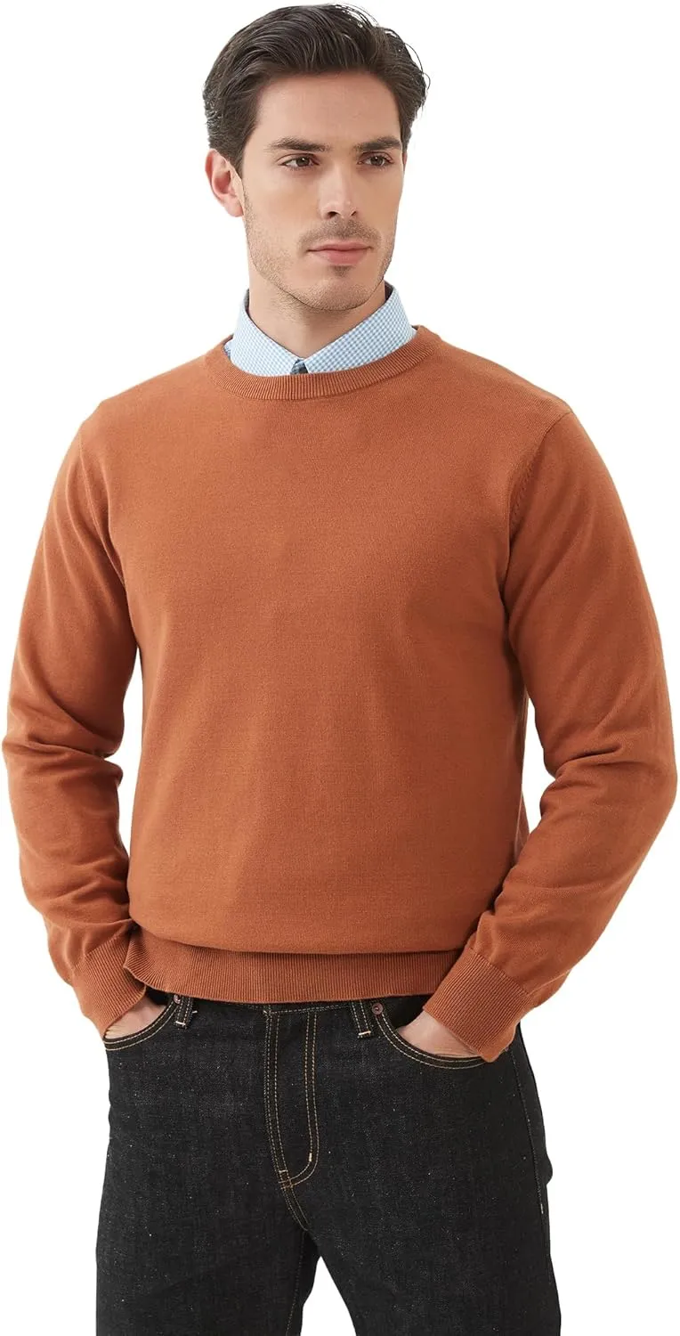 Kallspin Men's Crew Neck Sweater Regular Fit Long Sleeve Pure Cotton Casual Knit Pullover Sweater