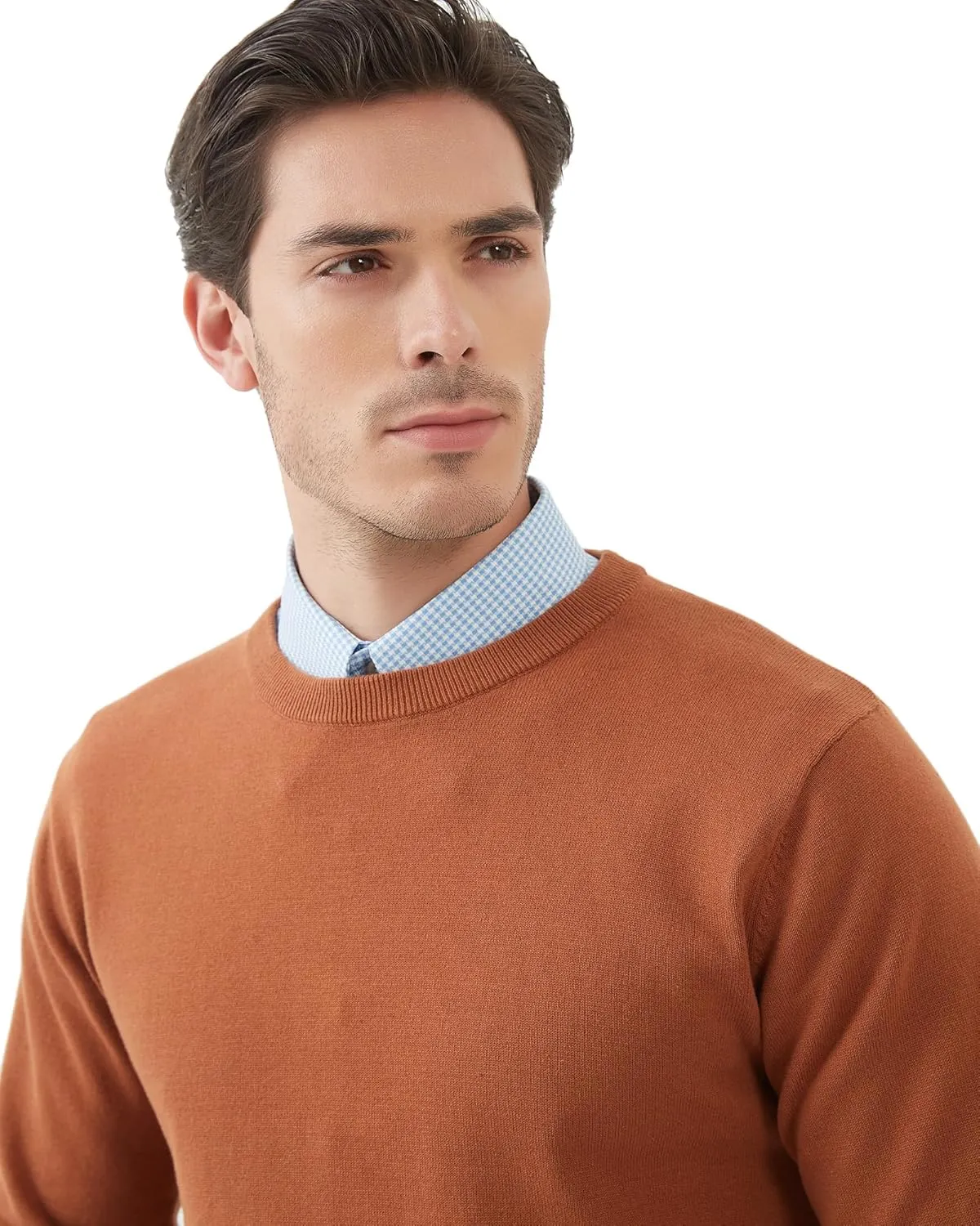 Kallspin Men's Crew Neck Sweater Regular Fit Long Sleeve Pure Cotton Casual Knit Pullover Sweater