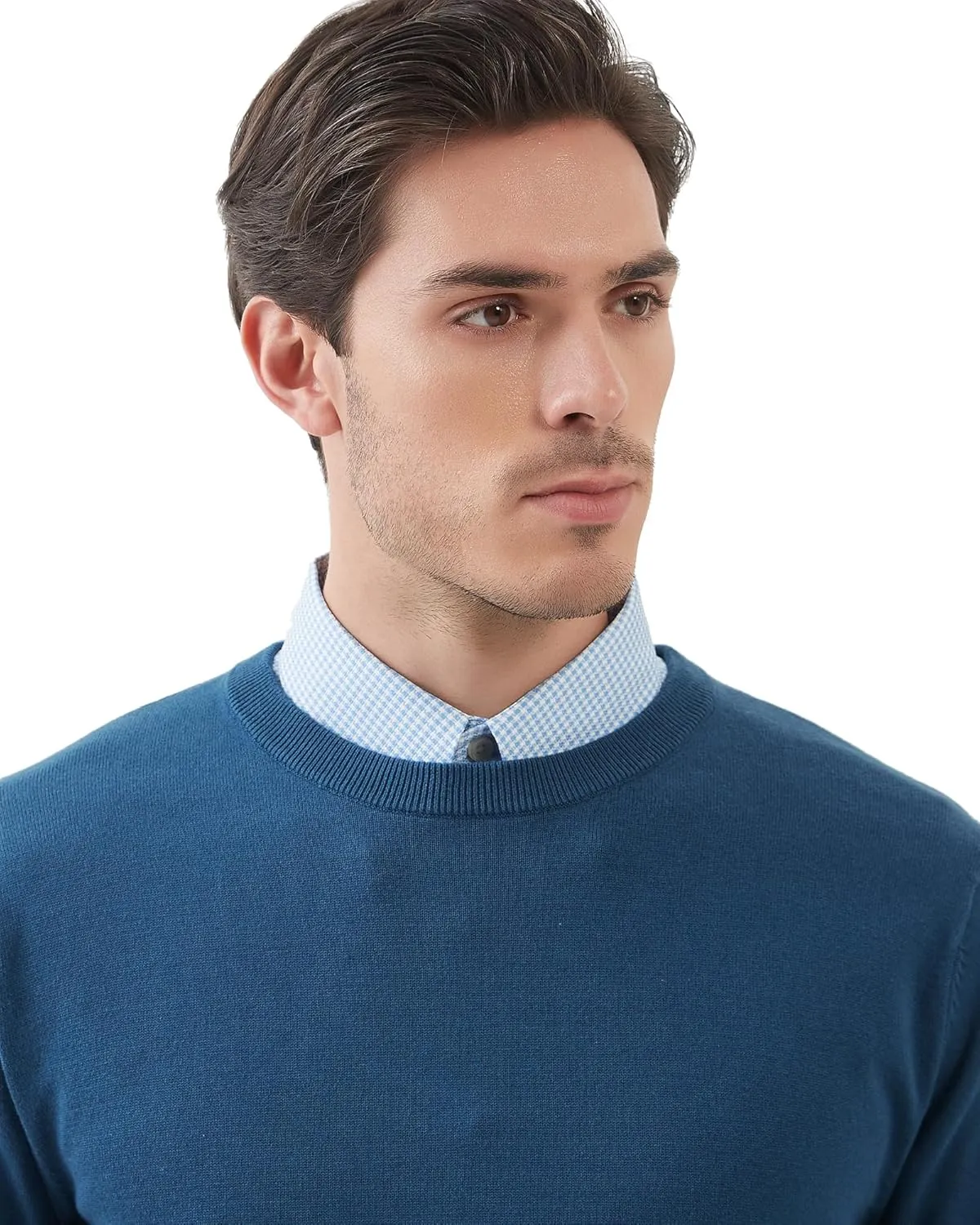 Kallspin Men's Crew Neck Sweater Regular Fit Long Sleeve Pure Cotton Casual Knit Pullover Sweater