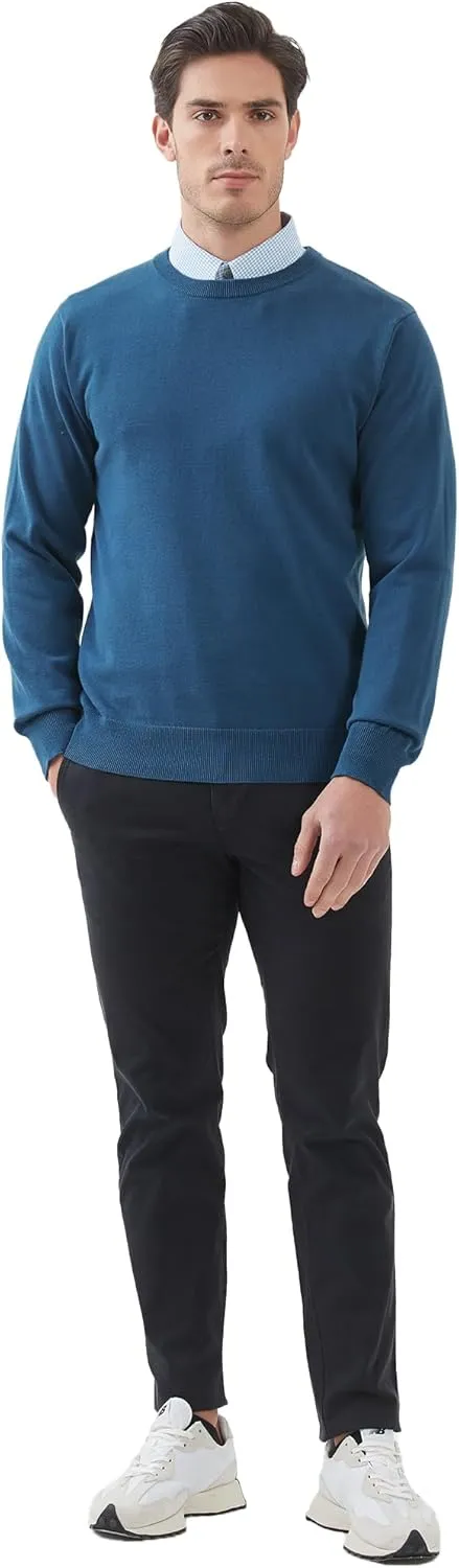 Kallspin Men's Crew Neck Sweater Regular Fit Long Sleeve Pure Cotton Casual Knit Pullover Sweater