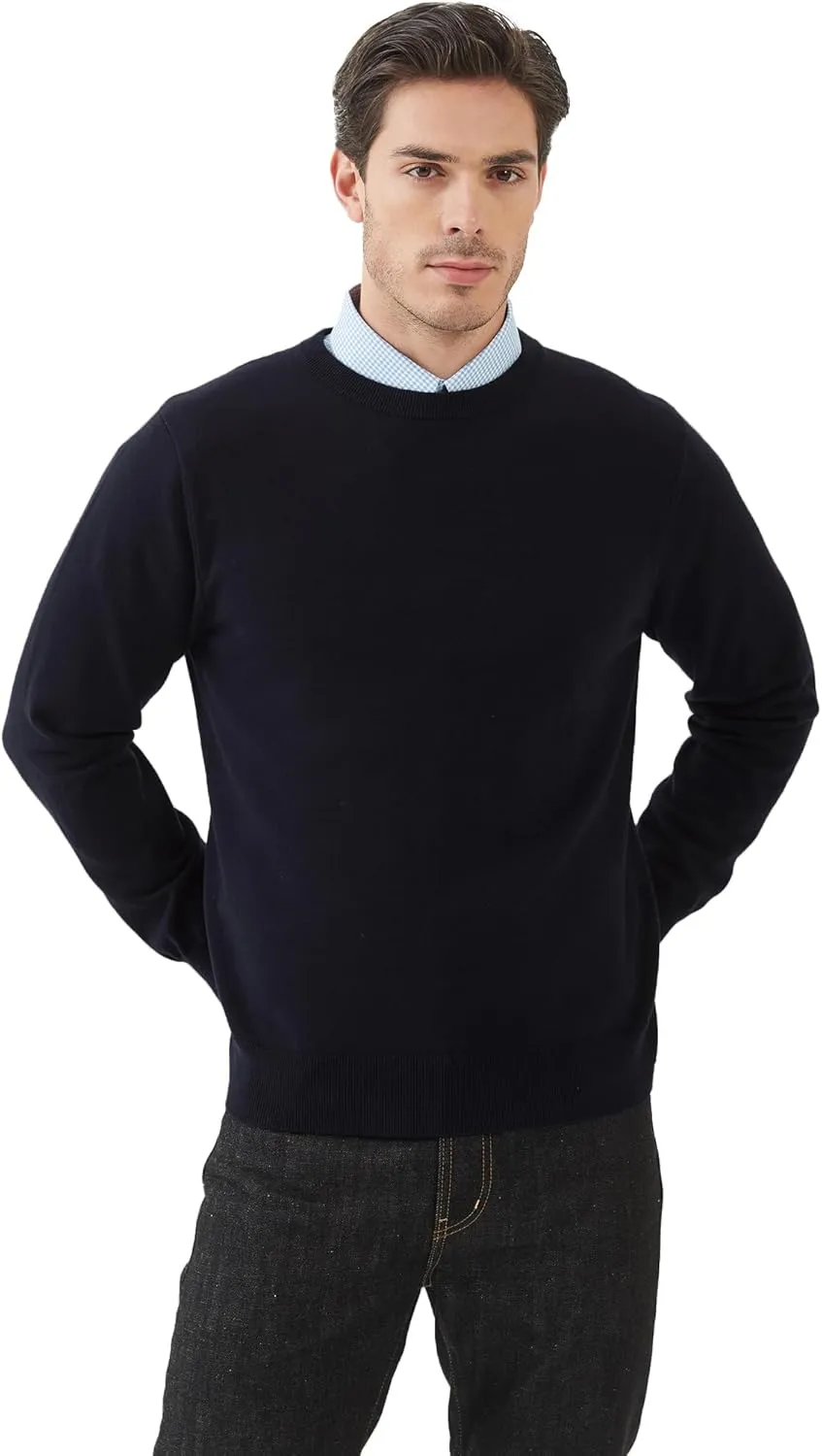 Kallspin Men's Crew Neck Sweater Regular Fit Long Sleeve Pure Cotton Casual Knit Pullover Sweater