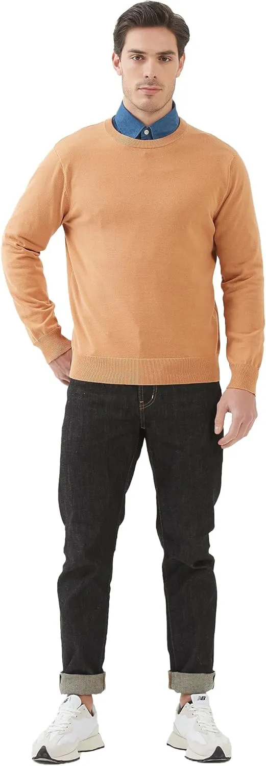 Kallspin Men's Crew Neck Sweater Regular Fit Long Sleeve Pure Cotton Casual Knit Pullover Sweater