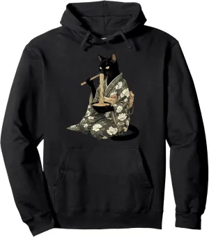 Kawaii Cat Anime Graphic Tees Cat Ramen Japanese Boys Girls Pullover Hoodie