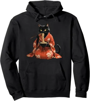 Kawaii Cat Anime Graphic Tees Cat Ramen Japanese Boys Girls Pullover Hoodie