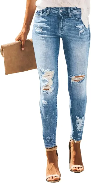 KUNMI Women's Skinny Ripped Trendy Jeans Distressed Stretchy Denim Pants