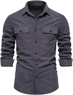 Kwoki Fashion Mens Button Down Corduroy Shirts Long Sleeve Slim Fit Shirt Jacket Shacket with Pockets