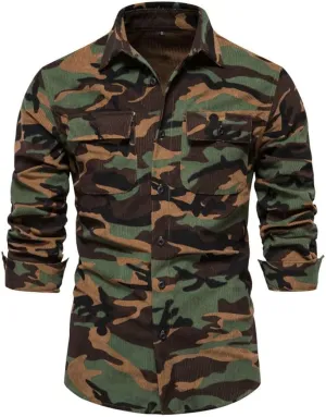 Kwoki Fashion Mens Button Down Corduroy Shirts Long Sleeve Slim Fit Shirt Jacket Shacket with Pockets