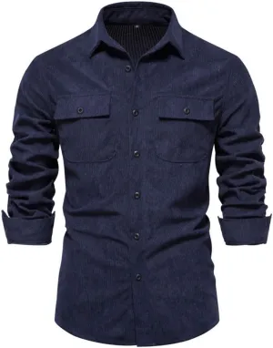 Kwoki Fashion Mens Button Down Corduroy Shirts Long Sleeve Slim Fit Shirt Jacket Shacket with Pockets