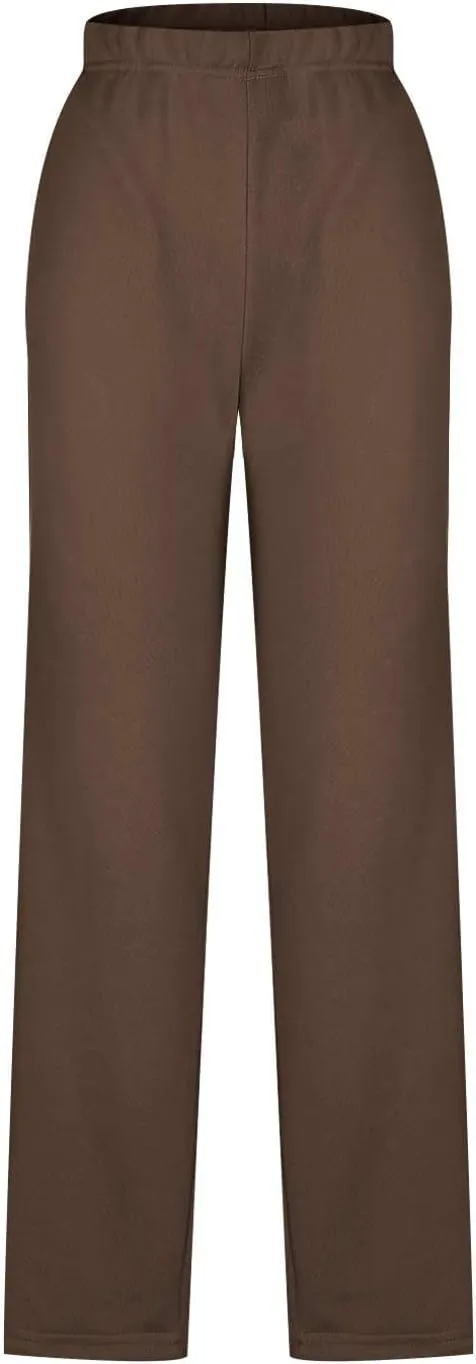 Ladies Women Straight Leg Trouser Elastic Waist Pants Casual Full Length Lounge Pants Loose Solid Color Trousers