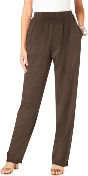 Ladies Women Straight Leg Trouser Elastic Waist Pants Casual Full Length Lounge Pants Loose Solid Color Trousers