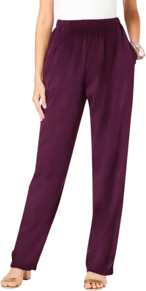 Ladies Women Straight Leg Trouser Elastic Waist Pants Casual Full Length Lounge Pants Loose Solid Color Trousers