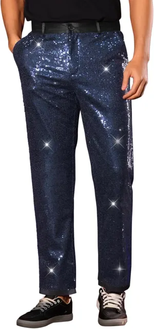 Lars Amadeus Sequin Dress Pants for Men's Straight Leg Button Down Party Metallic Shiny Suit Trouser