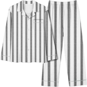 Lastesso Womens Pajama Sets Fashion Vertical Stripe Pajamas V Neck Button Shirts Wear and Soft Pants Casual 2 Piece Outfits