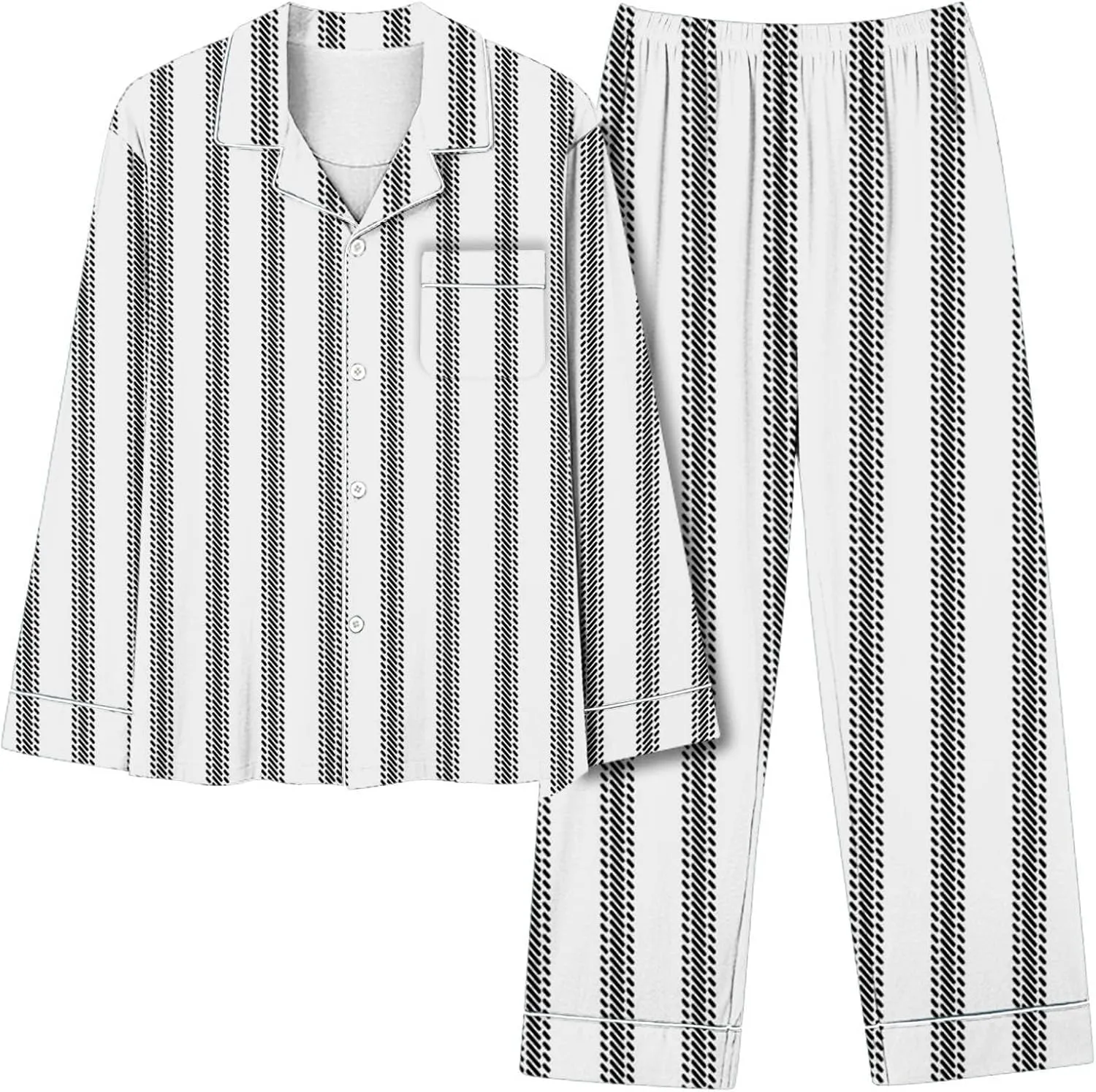 Lastesso Womens Pajama Sets Fashion Vertical Stripe Pajamas V Neck Button Shirts Wear and Soft Pants Casual 2 Piece Outfits