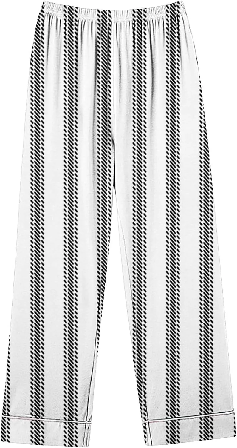 Lastesso Womens Pajama Sets Fashion Vertical Stripe Pajamas V Neck Button Shirts Wear and Soft Pants Casual 2 Piece Outfits